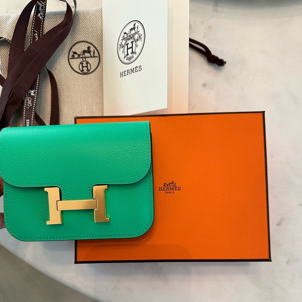 NEW Hermes Constance Slim Wallet Verde and blue- Rare!